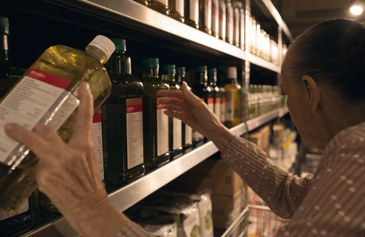 Una mujer elige productos frescos en la sección de alimentación de un supermercado de barrio al caer la tarde