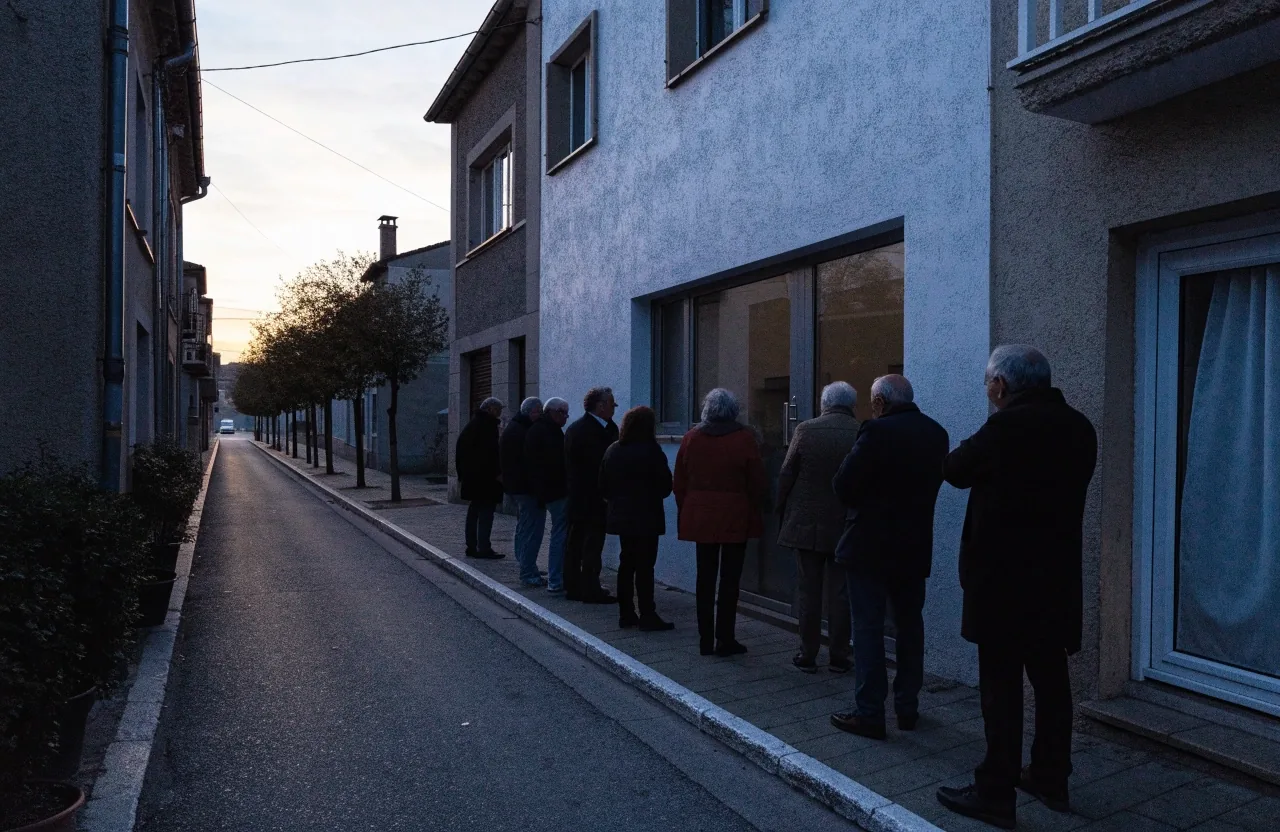 Vecinos esperando en la calle, de madrugada, ante la puerta de una oficina pública